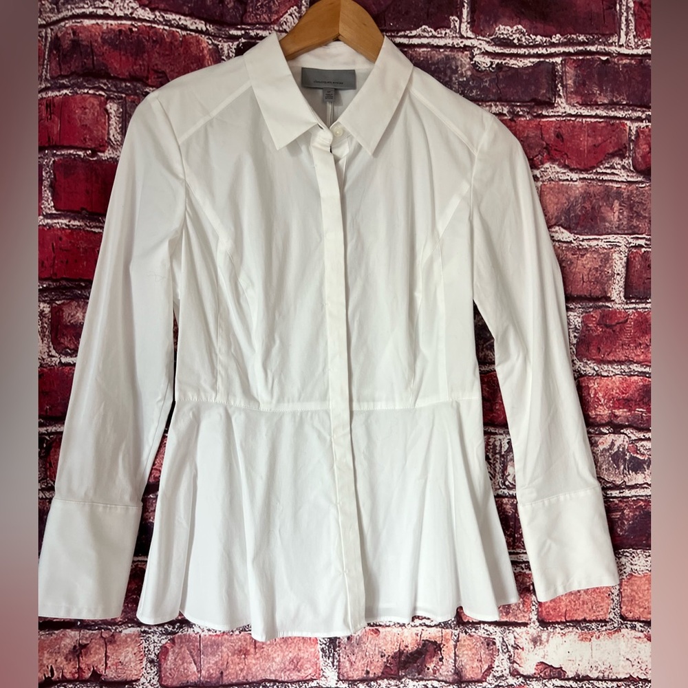 NWT Classiques Entier Abella White Poplin Peplum Blouse SP